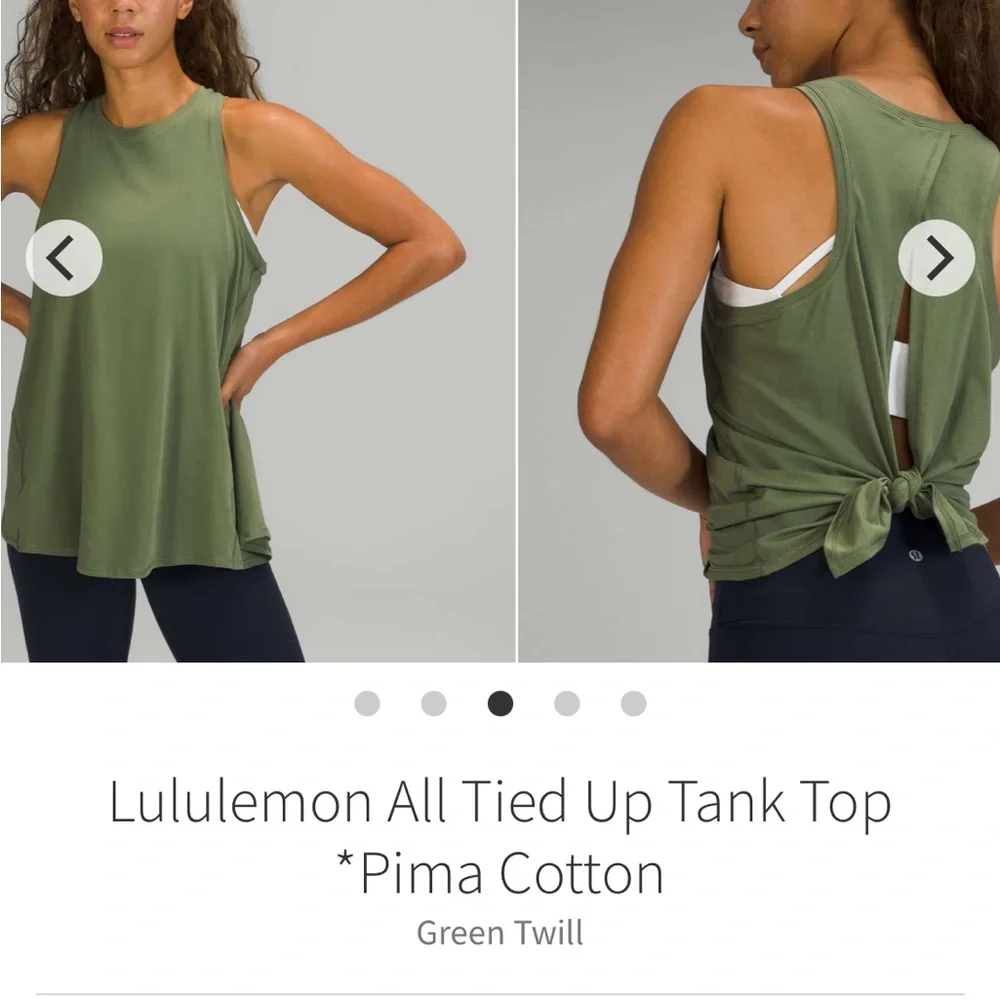 $44 Lululemon All Tied Up Tank Top *Pima Cotton
Green Twill size 8 - Picture 2 of 8